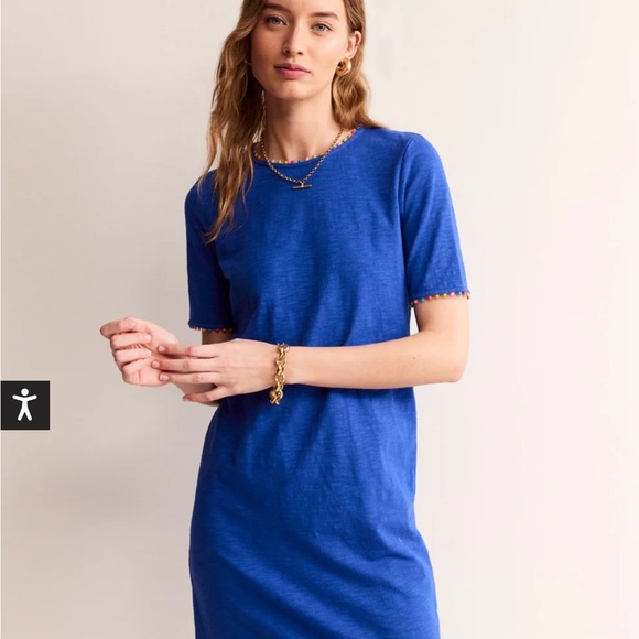 Boden Ali Pom Sleeve Dress Knee Length Sz US 4R Blue Short Sleeve Surf the Web - Picture 5 of 15